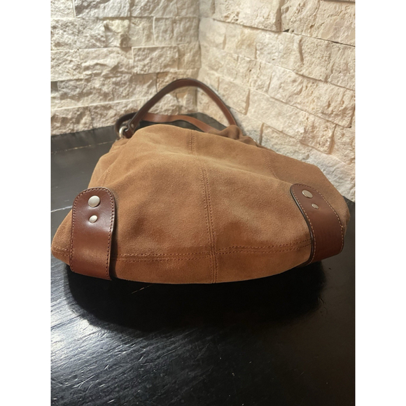 Fossil 1954 Brown Suede Handbag Purse Carrier Women's Bag Authentic Silver Key - Picture 6 of 6